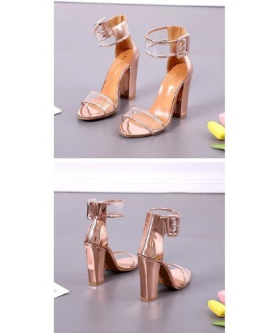 LONG-M Sandals Summer Transparent High-Heeled Fashion Chunky Buckle Women's Shoes Big Size Wedding Shoes High Heels 40 Gold $...