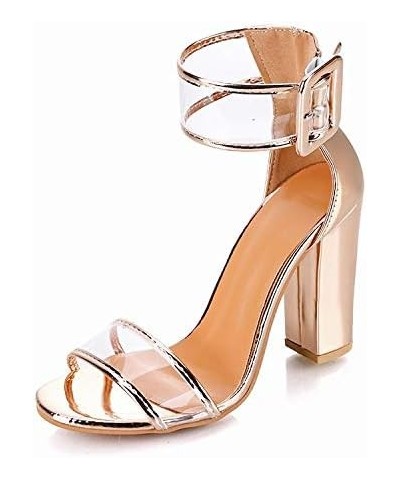 LONG-M Sandals Summer Transparent High-Heeled Fashion Chunky Buckle Women's Shoes Big Size Wedding Shoes High Heels 40 Gold $...