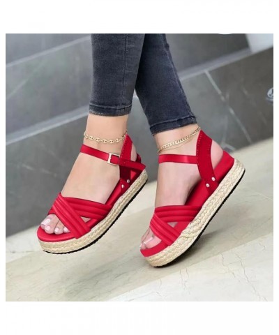 Womens Chunky Heeled Sandals Soft Soles Pumps Flat Boat Shoes Soft Platform Wedge Heel Work Pumps Red $21.03 Outdoor Shoes