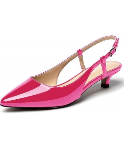 Women's Patent Pointed Toe Slingback Cut Out Kitten Low Heel Pumps Shoes 1.5 Inch Magenta $31.26 Pumps