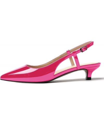 Women's Patent Pointed Toe Slingback Cut Out Kitten Low Heel Pumps Shoes 1.5 Inch Magenta $31.26 Pumps