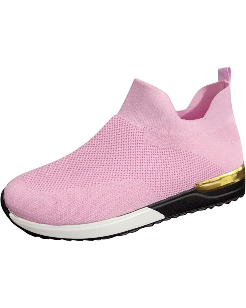 Women Athletic Running Shoes Mesh Sneakers Tennis Breathable Walking Gym Work Shoes Plaid Flats Pink $16.67 Athletic Shoes