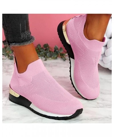 Women Athletic Running Shoes Mesh Sneakers Tennis Breathable Walking Gym Work Shoes Plaid Flats Pink $16.67 Athletic Shoes