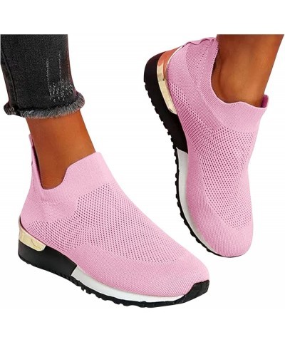 Women Athletic Running Shoes Mesh Sneakers Tennis Breathable Walking Gym Work Shoes Plaid Flats Pink $16.67 Athletic Shoes