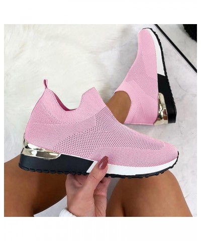 Women Athletic Running Shoes Mesh Sneakers Tennis Breathable Walking Gym Work Shoes Plaid Flats Pink $16.67 Athletic Shoes