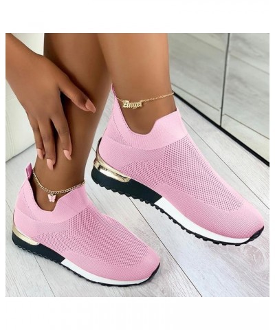 Women Athletic Running Shoes Mesh Sneakers Tennis Breathable Walking Gym Work Shoes Plaid Flats Pink $16.67 Athletic Shoes