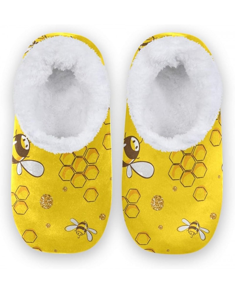 House Slippers Bee Animal Honeycomb Pattern Soft Coral Fleece Fuzzy Slippers Socks for Women Men Girls Boys Indoor Outdoor Mu...