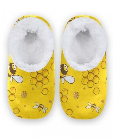 House Slippers Bee Animal Honeycomb Pattern Soft Coral Fleece Fuzzy Slippers Socks for Women Men Girls Boys Indoor Outdoor Mu...