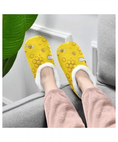 House Slippers Bee Animal Honeycomb Pattern Soft Coral Fleece Fuzzy Slippers Socks for Women Men Girls Boys Indoor Outdoor Mu...