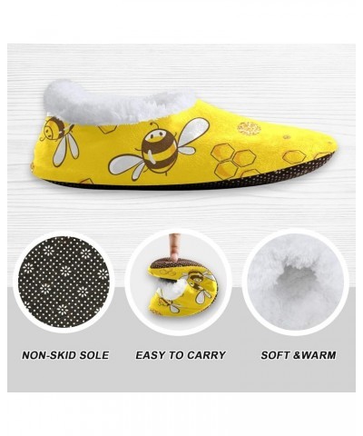 House Slippers Bee Animal Honeycomb Pattern Soft Coral Fleece Fuzzy Slippers Socks for Women Men Girls Boys Indoor Outdoor Mu...