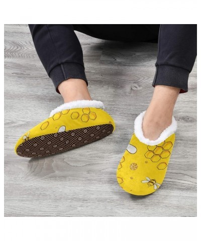 House Slippers Bee Animal Honeycomb Pattern Soft Coral Fleece Fuzzy Slippers Socks for Women Men Girls Boys Indoor Outdoor Mu...