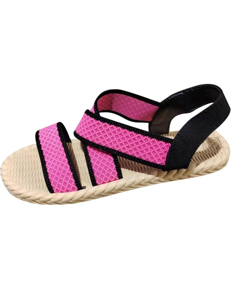 Sandalias de plataforma mujer sandalias de sólido de gran tamaño zapatos planos cuña y flores cós sandalias planas E-110 Pink...