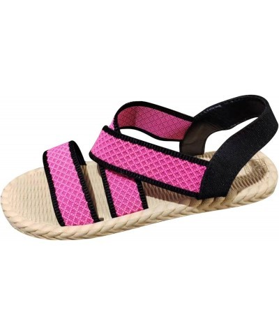 Sandalias de plataforma mujer sandalias de sólido de gran tamaño zapatos planos cuña y flores cós sandalias planas E-110 Pink...