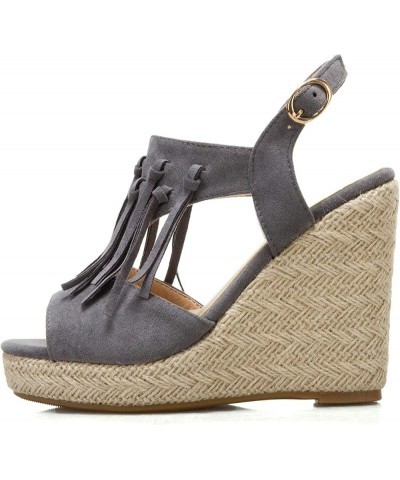 Women's Espadrille Platform Wedges Sandals, Summer Tassel Open Toe Ankle Strap Buckle Wedge Sandals Roman Shoes 6 Grey $15.54...