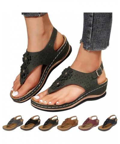 Wedge Sandals for Women Thong T-Strap Orthotic Espadrilles Sandals Beach Boho Sandals Flat Elastic Sandals, Black 84-qrcvgj-a...