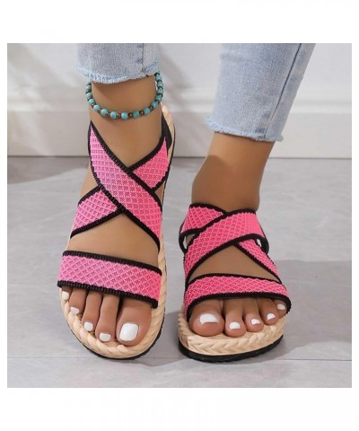 Sandalias de plataforma mujer sandalias de sólido de gran tamaño zapatos planos cuña y flores cós sandalias planas E-110 Pink...