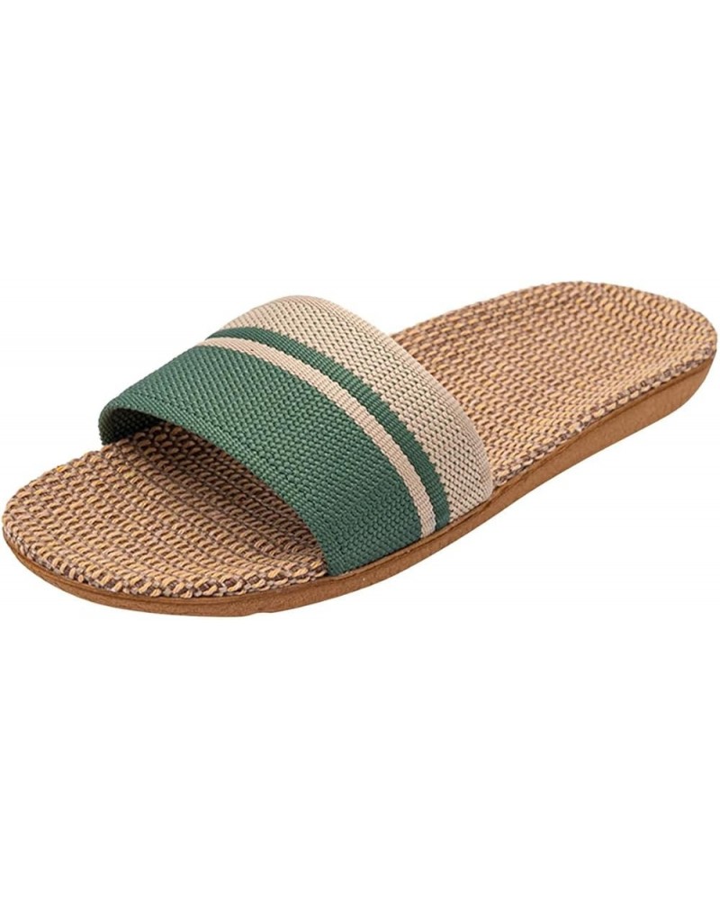 Women Fashion Household Slippers Flip-Flops Shoes Linen Slippers Beach Sandals Summer Breathable Flat Shoes Striped Sandals G...