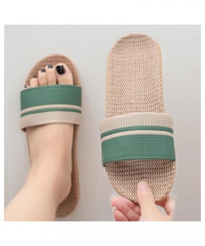 Women Fashion Household Slippers Flip-Flops Shoes Linen Slippers Beach Sandals Summer Breathable Flat Shoes Striped Sandals G...