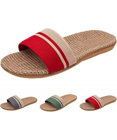 Women Fashion Household Slippers Flip-Flops Shoes Linen Slippers Beach Sandals Summer Breathable Flat Shoes Striped Sandals G...