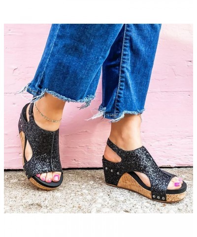 Platform Sandals Women Womens Sandals Wedge Platform Casual Summer High Heels Open Toe Espadrilles Sandals Shoes Z06-black $1...