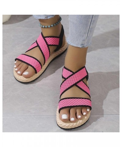 Sandalias de plataforma mujer sandalias de sólido de gran tamaño zapatos planos cuña y flores cós sandalias planas E-110 Pink...