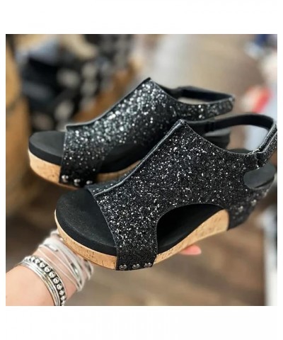 Platform Sandals Women Womens Sandals Wedge Platform Casual Summer High Heels Open Toe Espadrilles Sandals Shoes Z06-black $1...