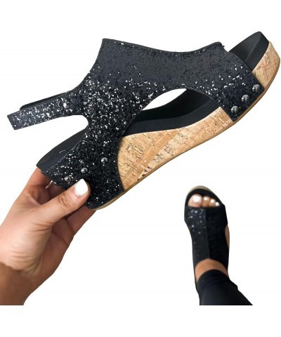 Platform Sandals Women Womens Sandals Wedge Platform Casual Summer High Heels Open Toe Espadrilles Sandals Shoes Z06-black $1...