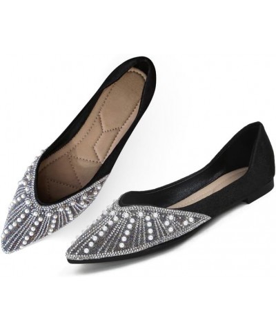 Women's Pointed Flat Shoes Non Slip Comfort Slip on Breathable Wedding Dress Bling Rhinestone Walking Flats Shoes D-black $26...