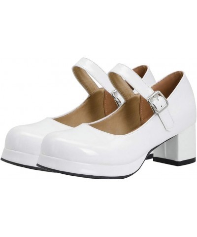 Womens Lolita Shoes Patent Leather Mary Jane Platform Chunky Heeled Pumps White $23.39 Pumps