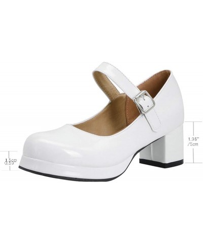 Womens Lolita Shoes Patent Leather Mary Jane Platform Chunky Heeled Pumps White $23.39 Pumps