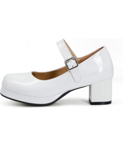 Womens Lolita Shoes Patent Leather Mary Jane Platform Chunky Heeled Pumps White $23.39 Pumps