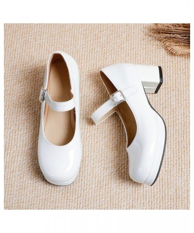 Womens Lolita Shoes Patent Leather Mary Jane Platform Chunky Heeled Pumps White $23.39 Pumps