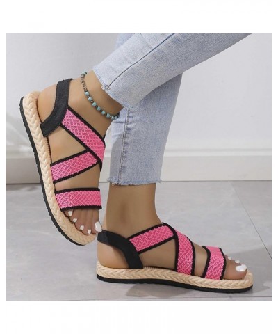 Sandalias de plataforma mujer sandalias de sólido de gran tamaño zapatos planos cuña y flores cós sandalias planas E-110 Pink...