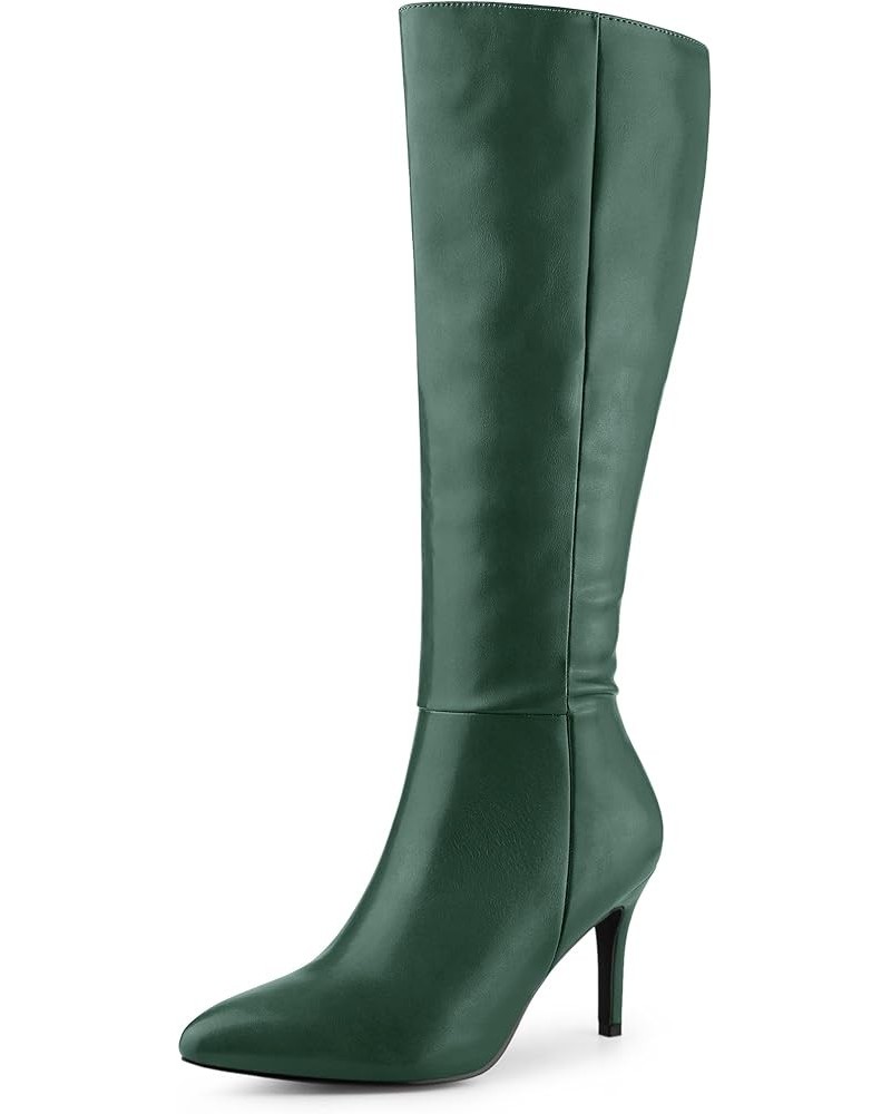 High Heels Pointed Toe Stiletto Heel Knee High Boots for Women Dark Green $29.63 Boots