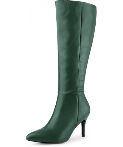 High Heels Pointed Toe Stiletto Heel Knee High Boots for Women Dark Green $29.63 Boots