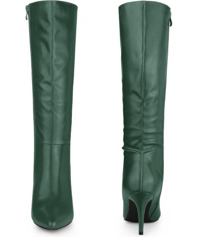 High Heels Pointed Toe Stiletto Heel Knee High Boots for Women Dark Green $29.63 Boots