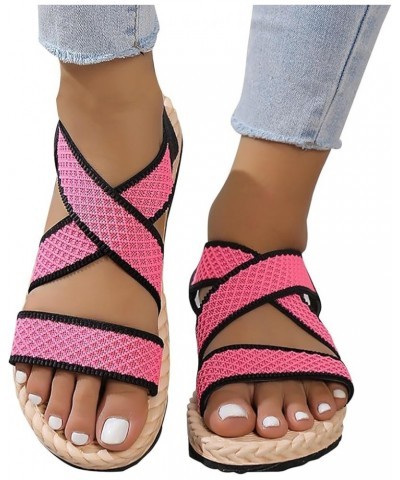 Sandalias de plataforma mujer sandalias de sólido de gran tamaño zapatos planos cuña y flores cós sandalias planas E-110 Pink...