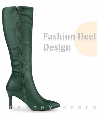 High Heels Pointed Toe Stiletto Heel Knee High Boots for Women Dark Green $29.63 Boots