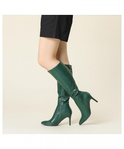 High Heels Pointed Toe Stiletto Heel Knee High Boots for Women Dark Green $29.63 Boots