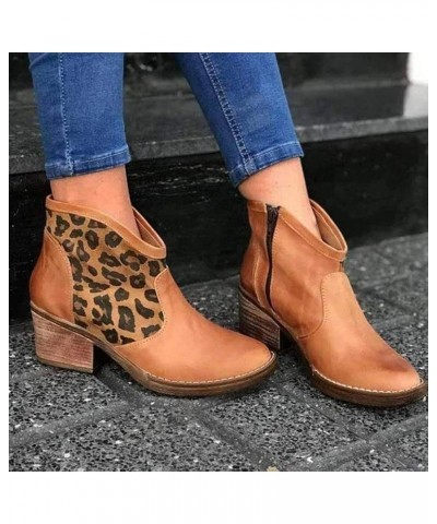 Ankle Booties for Women Flat Heel,Women's Round Toe Faux Suede Stacked Heel Side Zipper Western Shoes Ankle Boots Z-coffee $2...