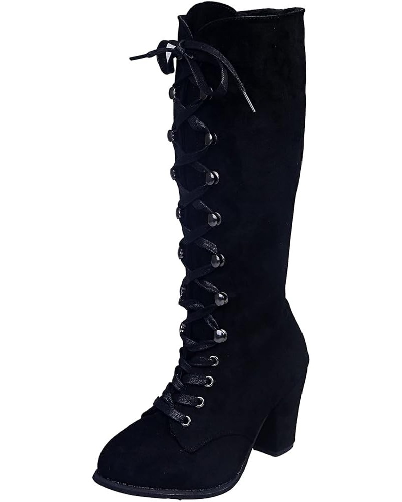 Women's Round Toe Faux Suede Stacked Heel Western Ankle Booties Work Combat Boots for Women Z 13-black $26.01 Boots