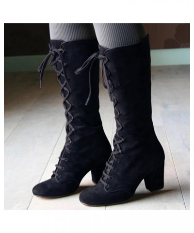 Women's Round Toe Faux Suede Stacked Heel Western Ankle Booties Work Combat Boots for Women Z 13-black $26.01 Boots