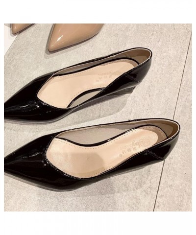 Womans Middle Heel Trendy Patent Leather Pumps Slip-on Pointed-Toe Comforting Mid Block Heeled Pumps for Office Dating Khaki ...