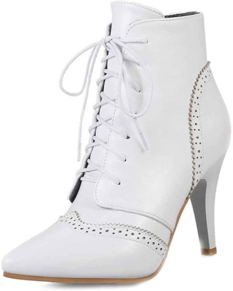 Elegant Pointed Toe Short Boots with Laced up for Women White $30.23 Boots