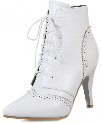 Elegant Pointed Toe Short Boots with Laced up for Women White $30.23 Boots