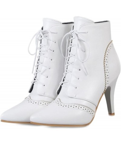 Elegant Pointed Toe Short Boots with Laced up for Women White $30.23 Boots