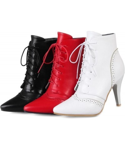 Elegant Pointed Toe Short Boots with Laced up for Women White $30.23 Boots