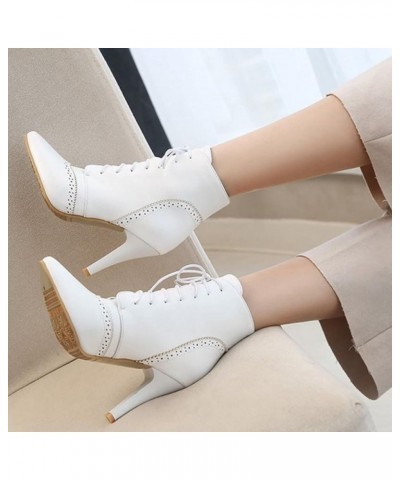 Elegant Pointed Toe Short Boots with Laced up for Women White $30.23 Boots