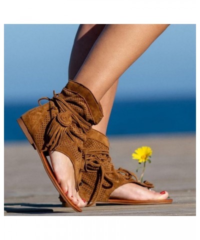 Womens Wedge Sandals Thong Ankle Strap Comfy Thick Cushion Beach Vacation Casual Walking Sandal 142-ibzwp-d-brown $19.64 Sandals