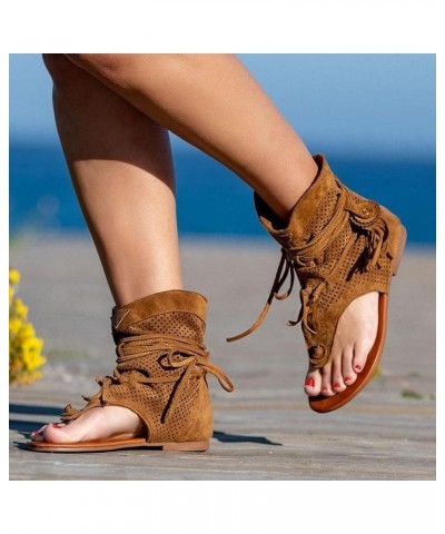 Womens Wedge Sandals Thong Ankle Strap Comfy Thick Cushion Beach Vacation Casual Walking Sandal 142-ibzwp-d-brown $19.64 Sandals